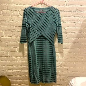 J. McLaughlin geometric navy/green dress